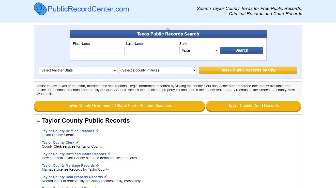 Taylor County Texas Free Public Records - Court Records ...
