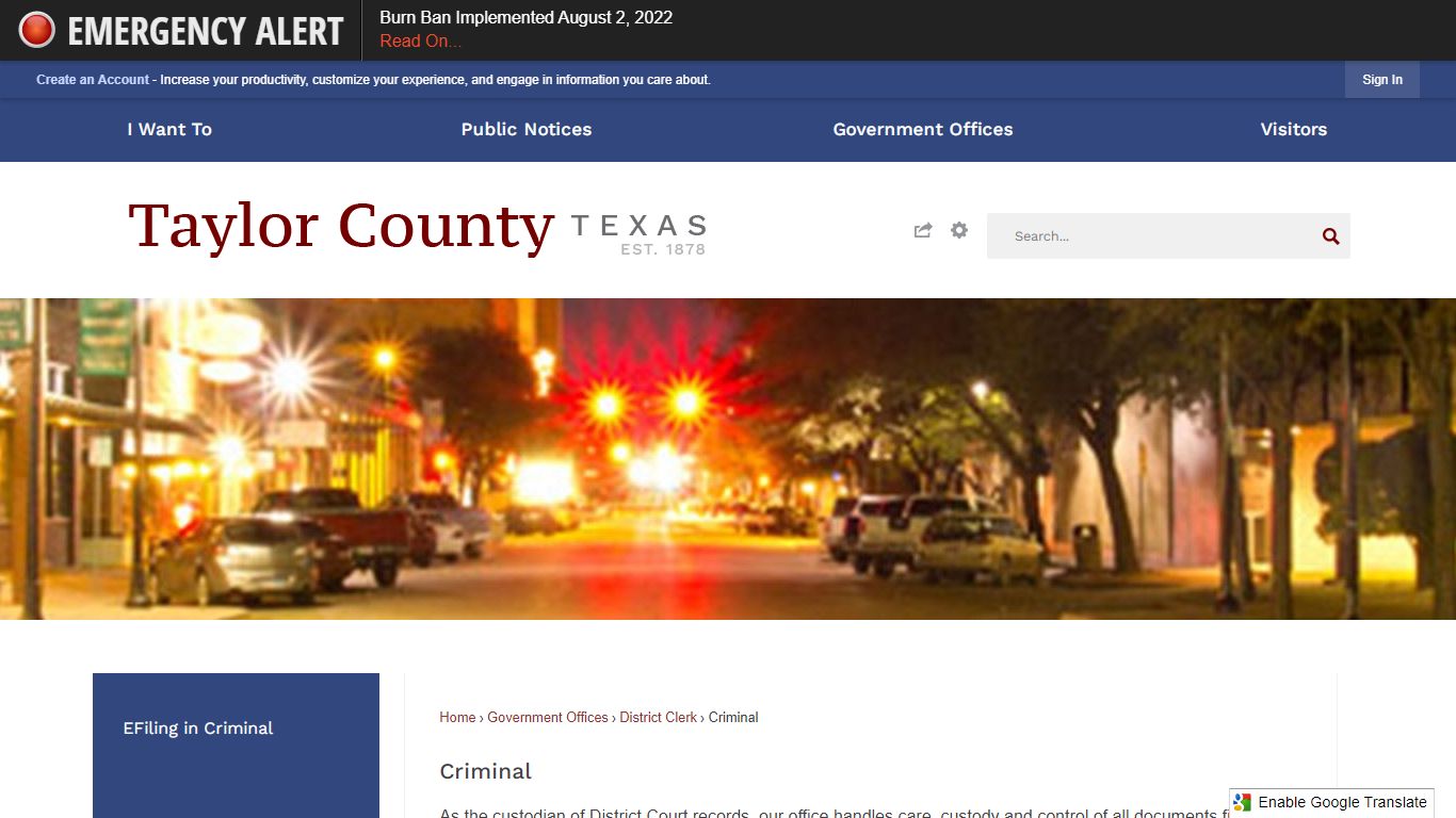 Criminal | Taylor County, TX - Official Website